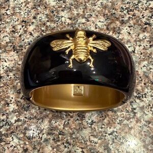 Bosom Buddy Black Acrylic Gold Bee
Hinged Bracelet- Magnetic Closure 1 1/8 High